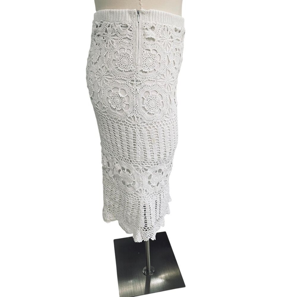 Boho Crochet Midi Skirt‎ White Floral Knit Lined 111 State XL Cottagecore - Picture 8 of 11